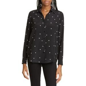 L'Agence Nina Heart Print Button Down Shirt Black White Blouse Medium